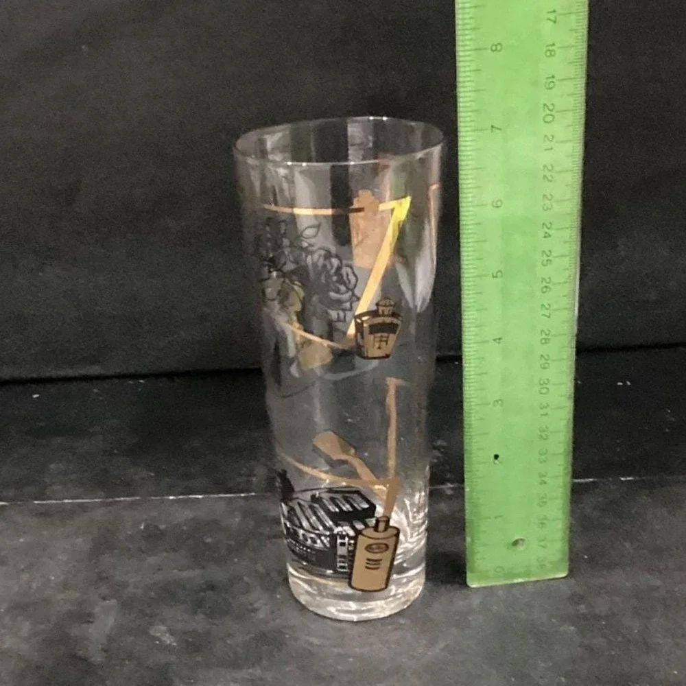 Fuller Brush Swanky Swig Tumblers, Set of 2, Vintage Black Gold Highball Glasses